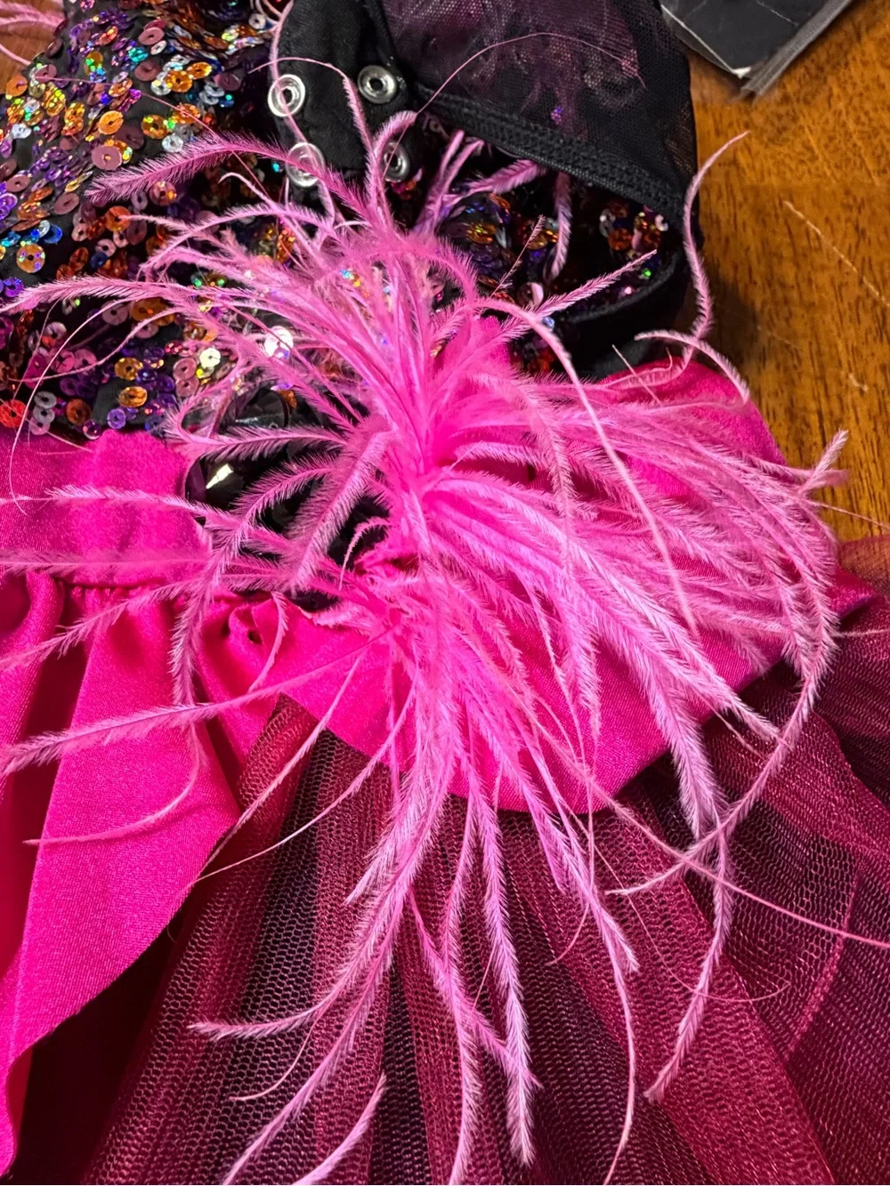 Weissman dance costume  one way or another  sequins feather bright pink size MC